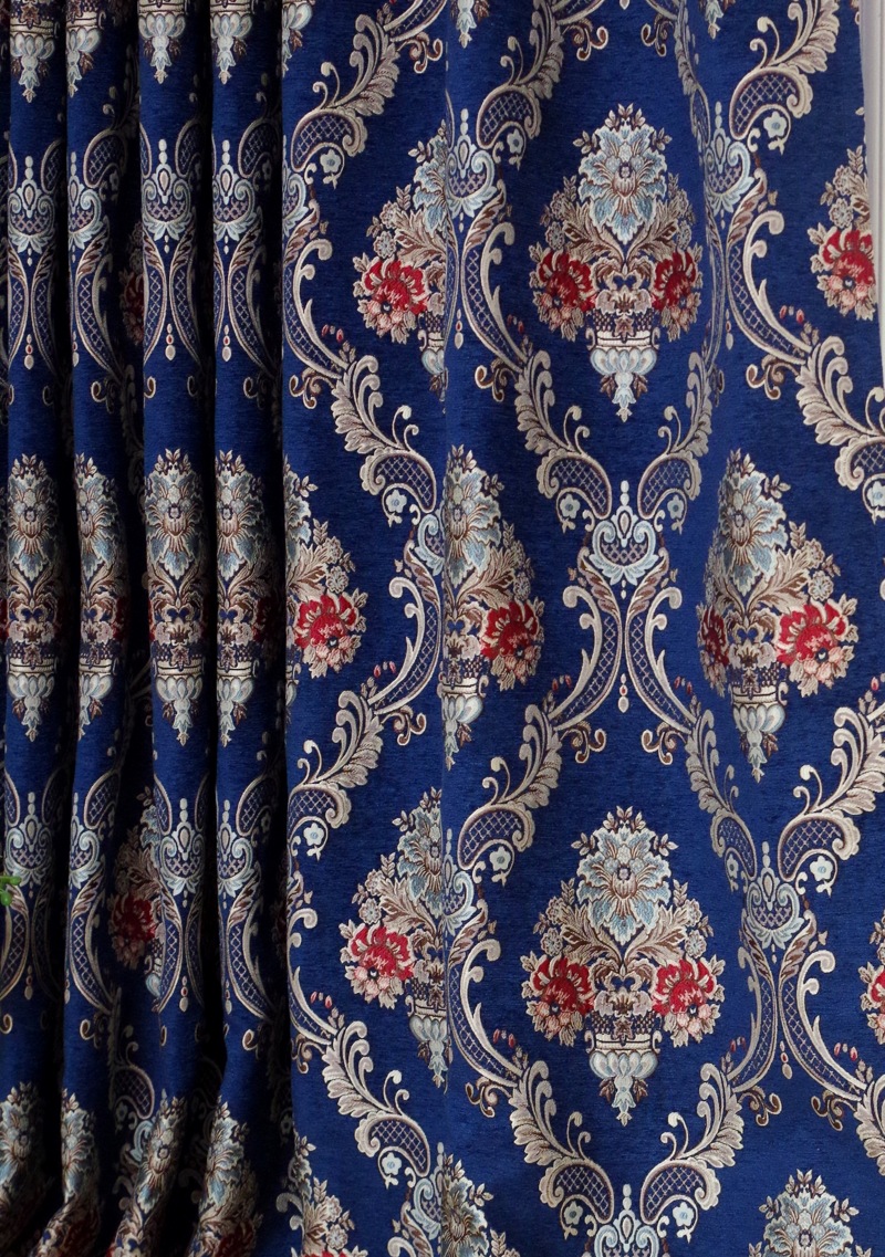 别墅客厅欧式花纹雪尼尔大提花窗帘布料成品雪尼尔欧式帘幔定制