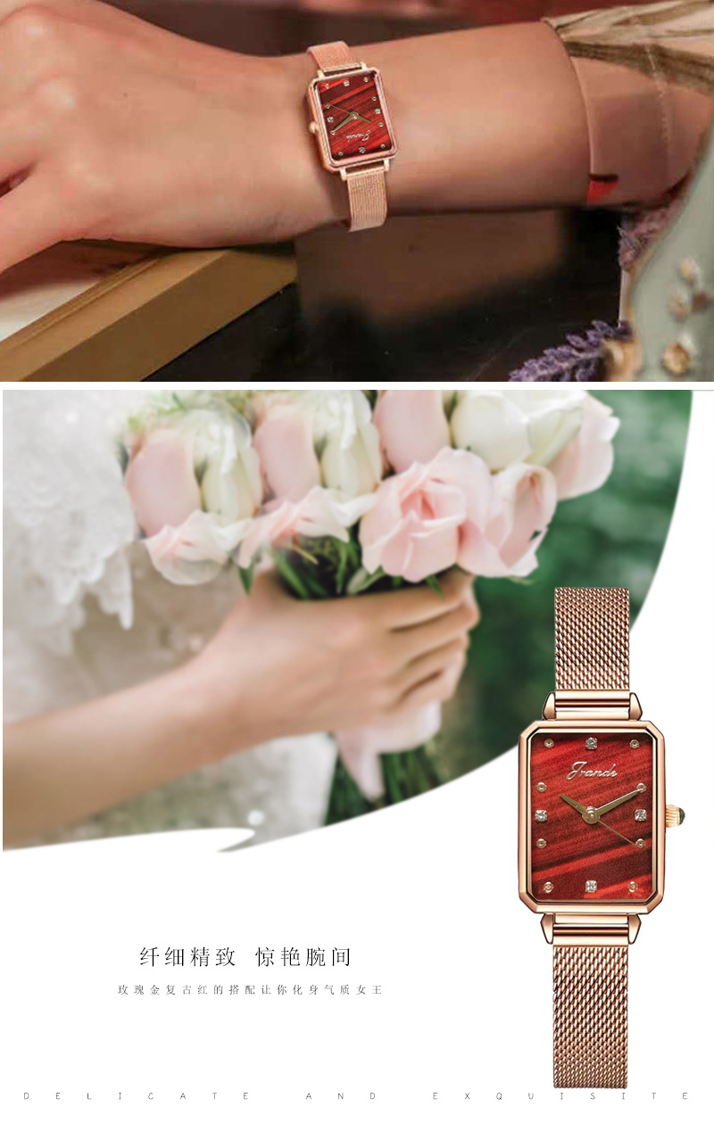 歌浪迪手表孔雀绿气质女士手表简约时尚石英小绿表女软皮带