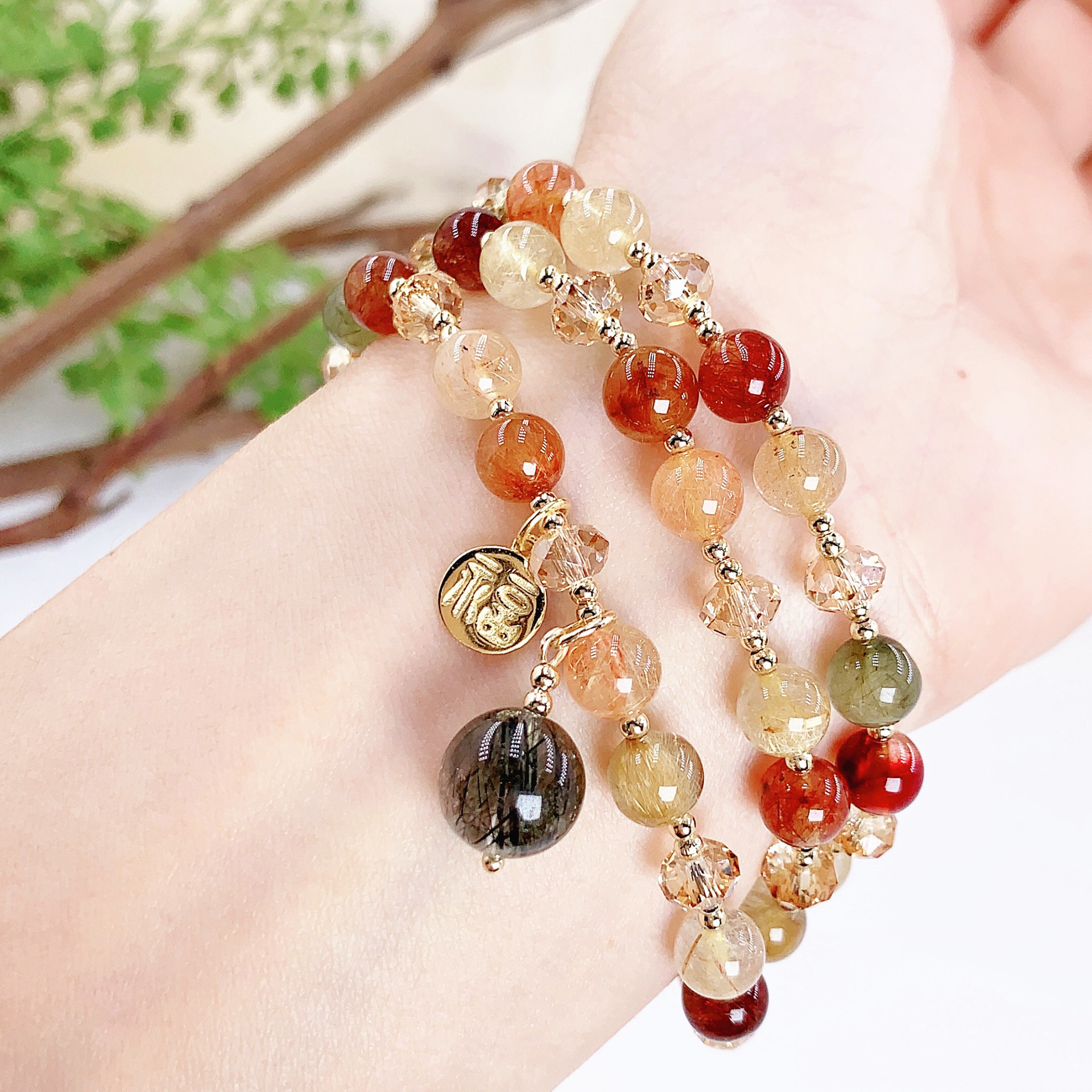 原创设计天然发晶手链轻奢小众设计招财多层手串女批发实体店热卖