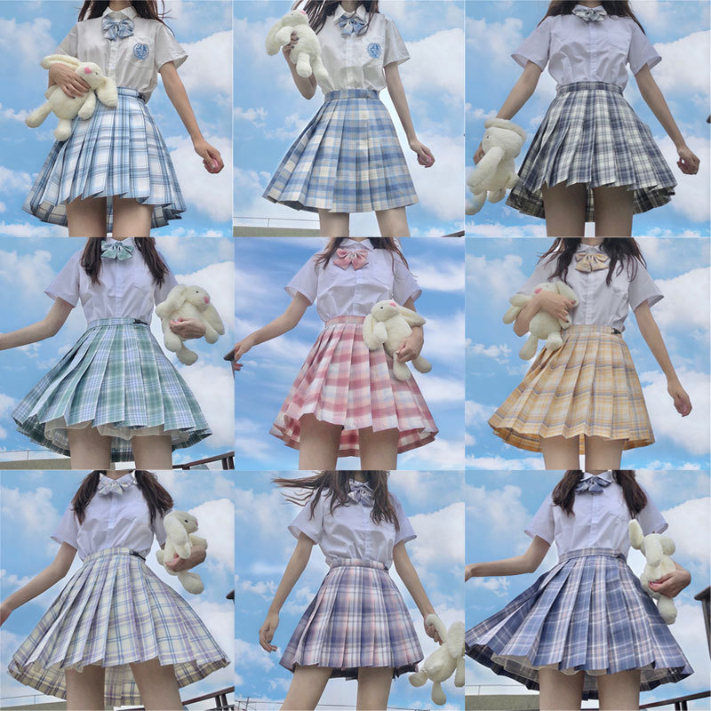 彩虹格正统jk制服套装全套基础款百褶裙夏日系高腰学院风学生格裙