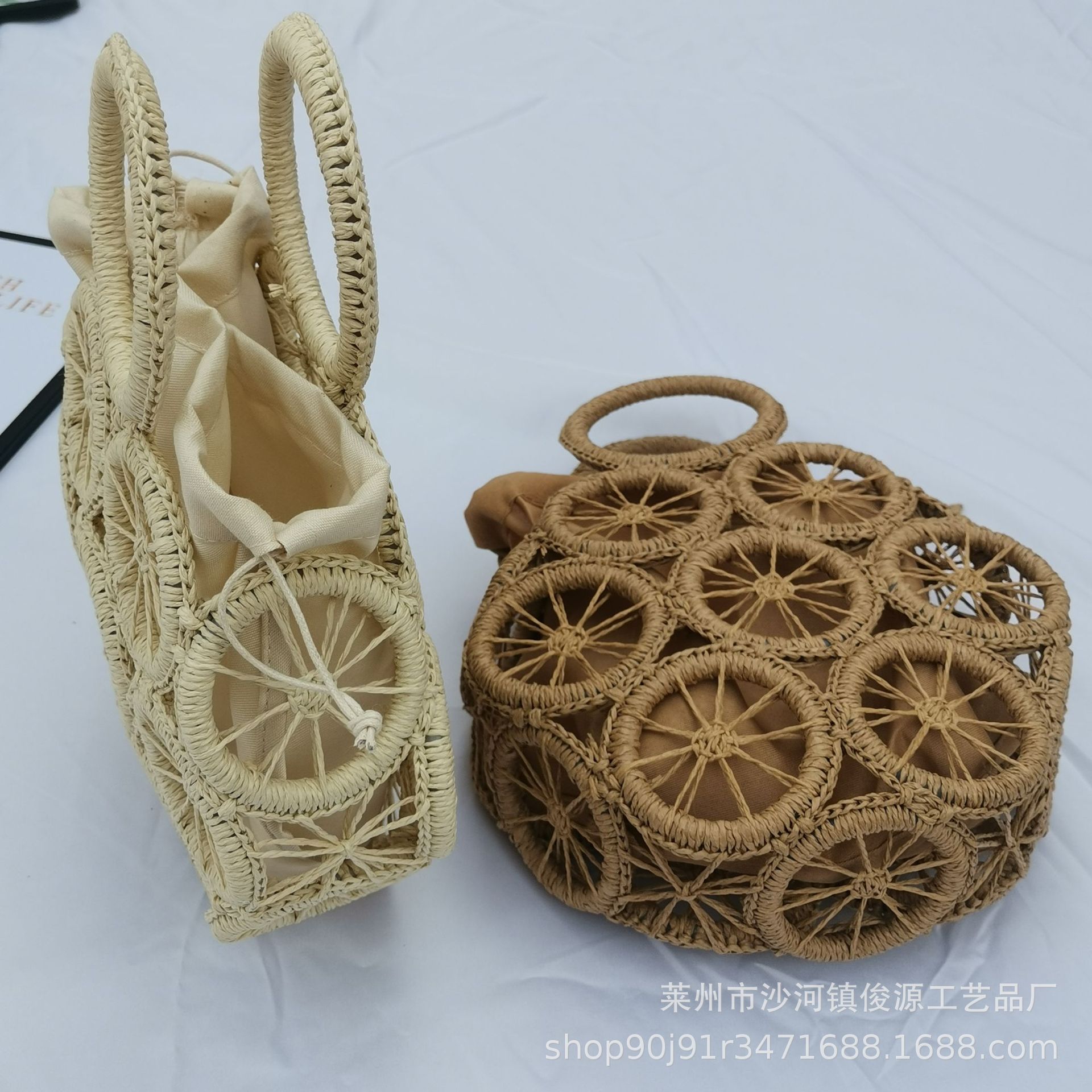 新款镂空草编包车轮包