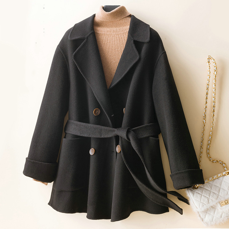 双面羊毛大衣女士2020年冬季新款纯色百搭时尚短款小个子毛呢外套