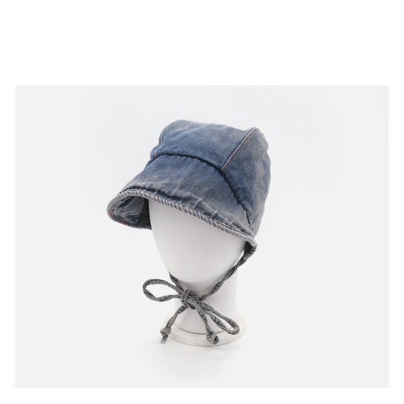 帽子女 ins日系水洗牛仔复古车夫帽可爱系带渔夫帽夏季遮阳盆帽潮