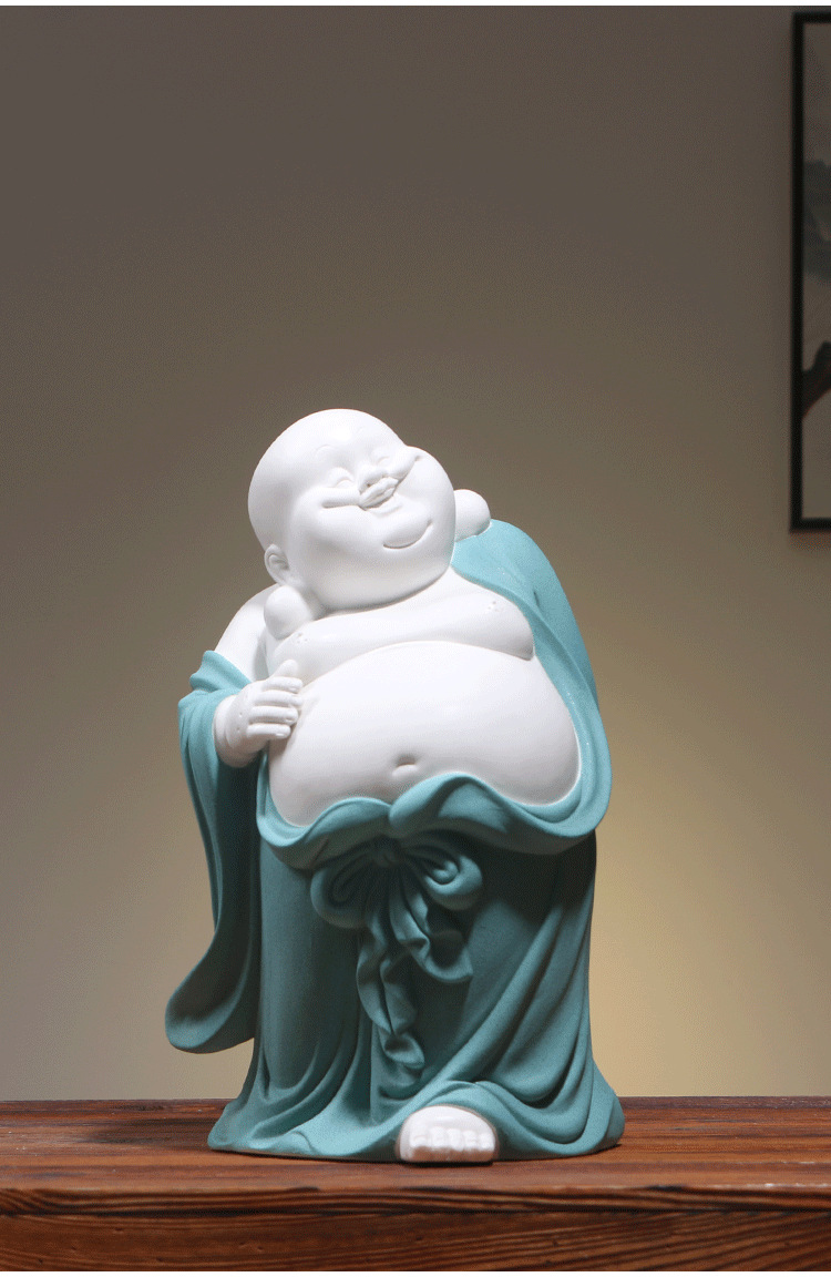 陶瓷招财弥勒佛白瓷佛像创意现代简约家居客厅装饰玄关镇宅摆件