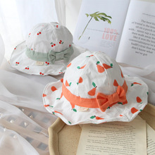 韩国同款甜美樱桃儿童渔夫帽  春秋新款纯棉透气可调节宝宝盆帽