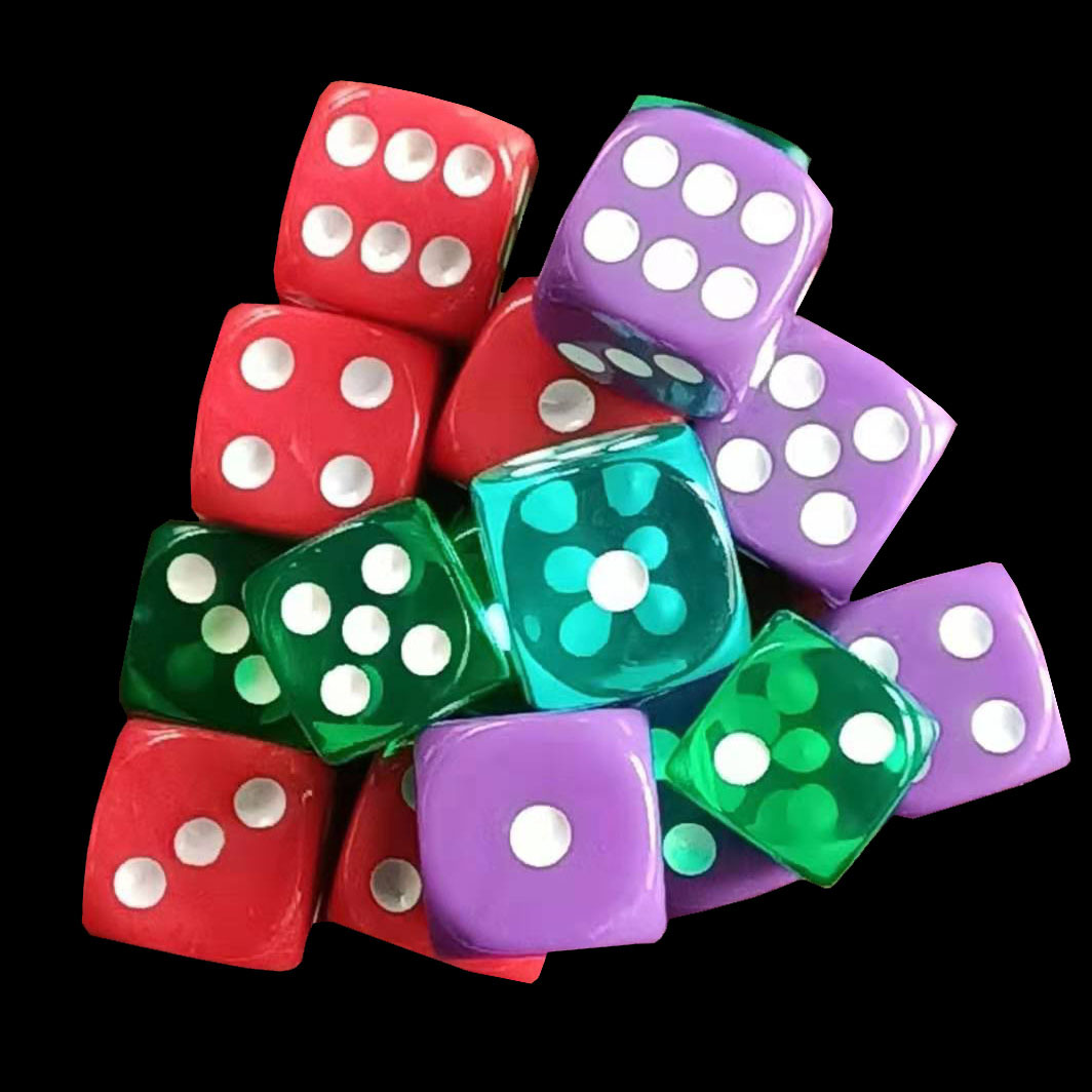 厂家批发外贸圆角绿红黄黑色点数骰子环保色子 亚克力水晶骰子