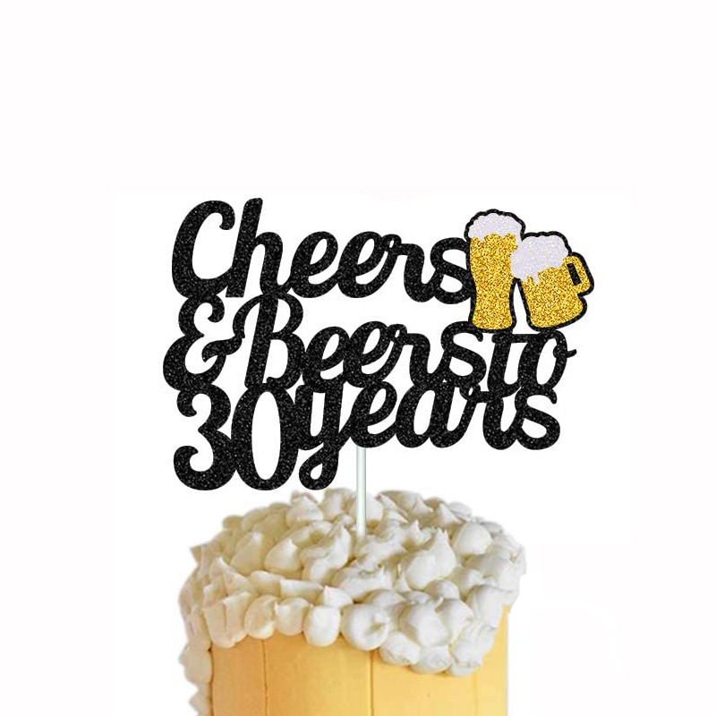 黑金30岁生日套装cheers & beers to 30 years啤酒30岁拉旗蛋糕插
