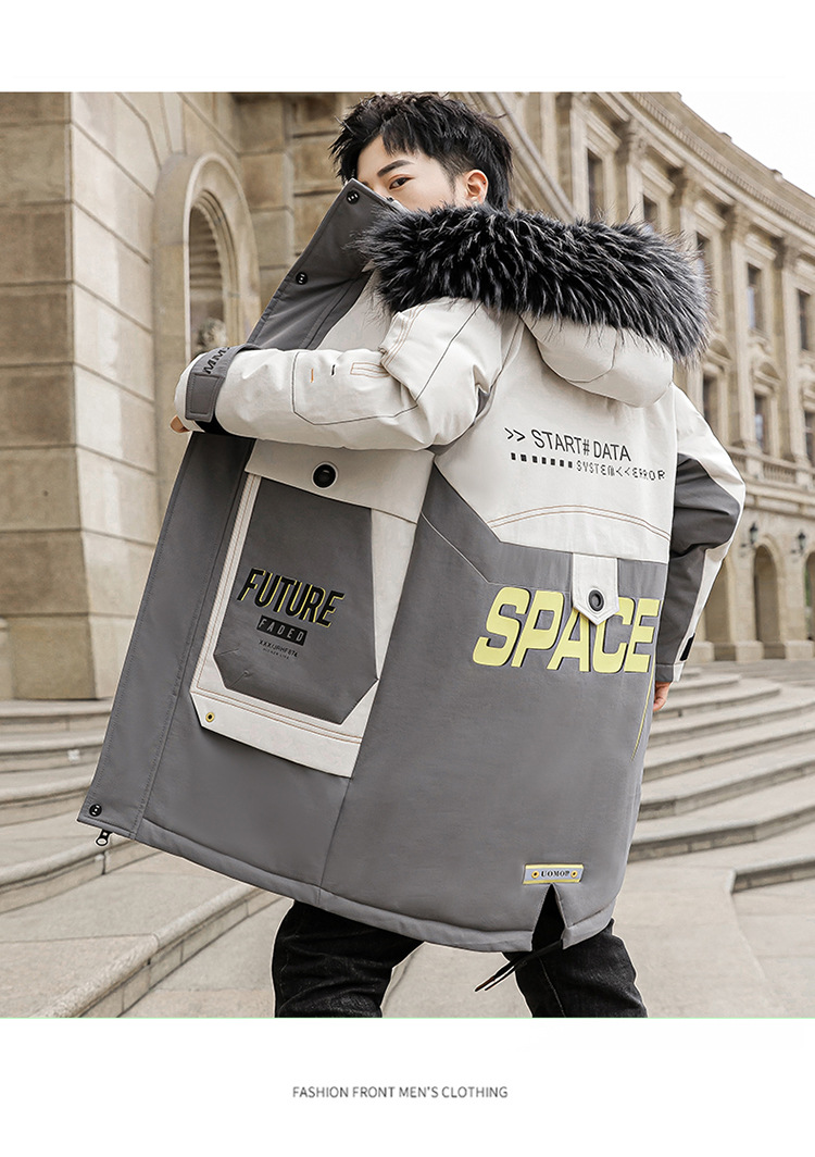 派克服男冬季2020男生中长款韩版加厚连帽休闲青少年男士棉服外套