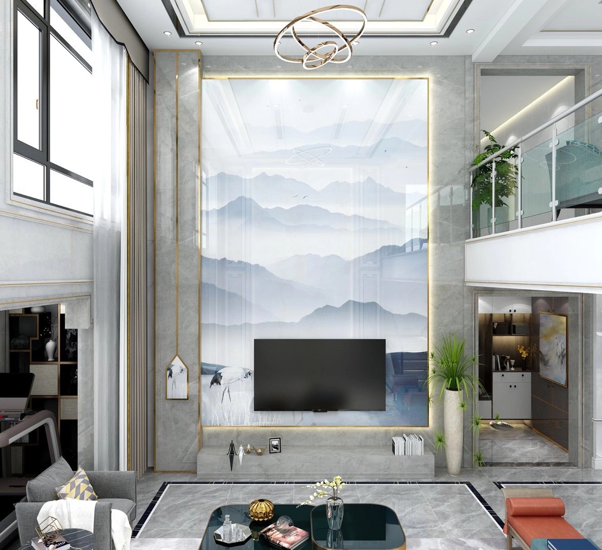 复式楼背景墙这样子搭配不但新颖,而且高档大气上档次