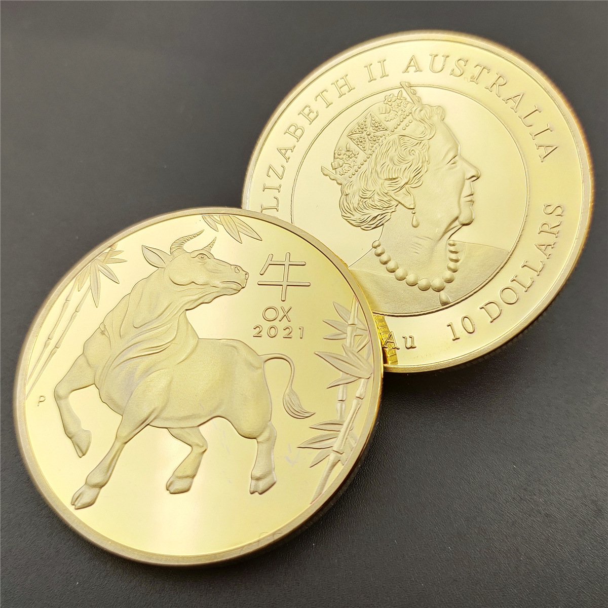 澳大利亚牛年金银币 牛年纪念币外贸硬币镀金银australia ox coin
