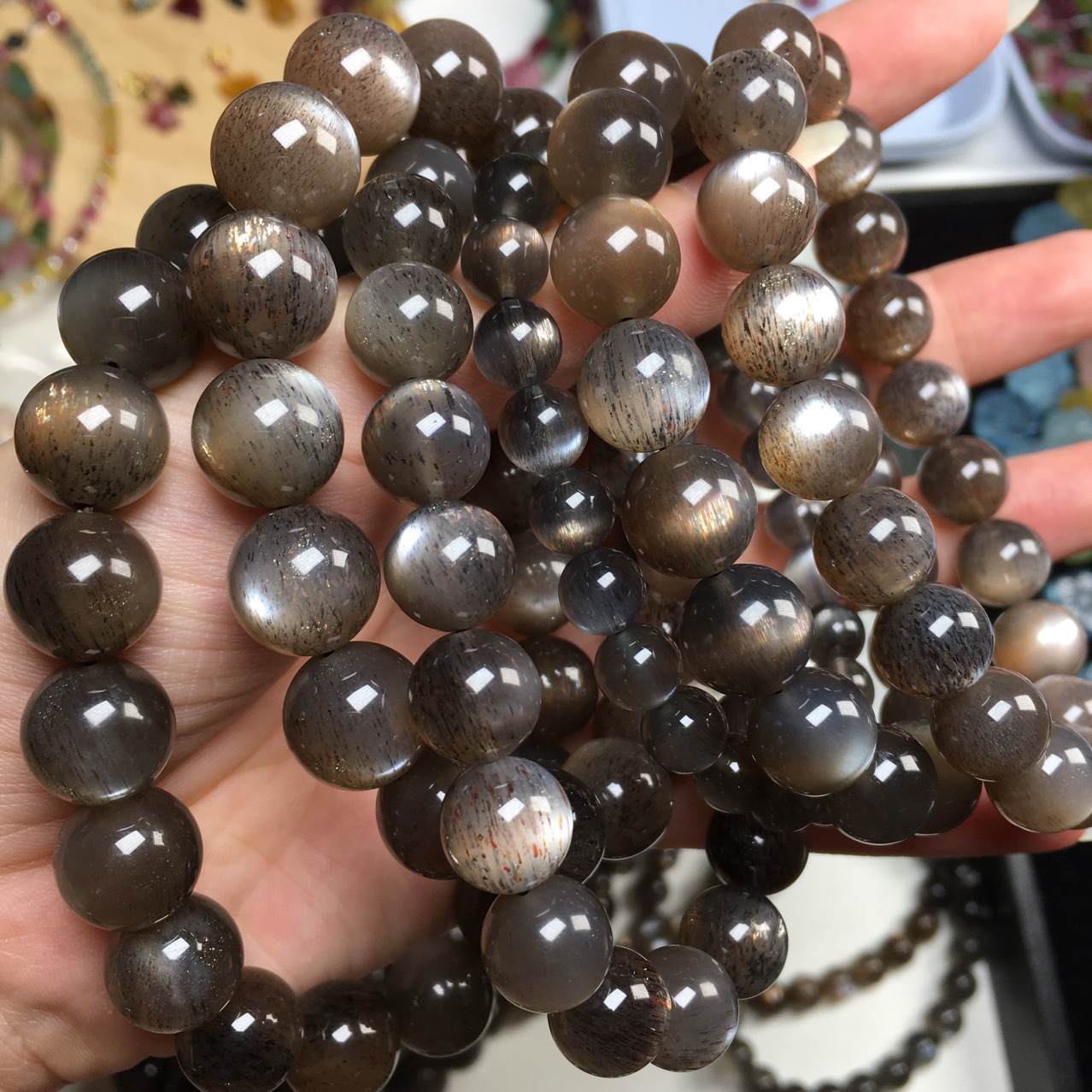 福晶源 天然 黑骨干黑太阳石手串 爱情石男女款手串 厂家直销