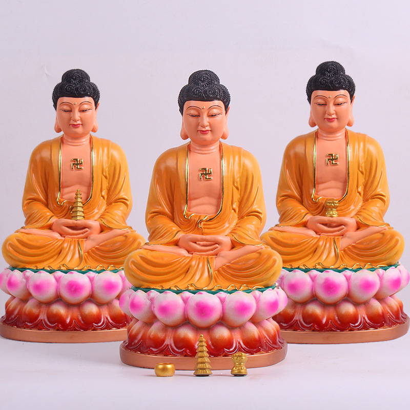 三宝佛像121619英寸树脂家用淡黄释迦摩尼药师佛阿弥陀佛供奉摆件