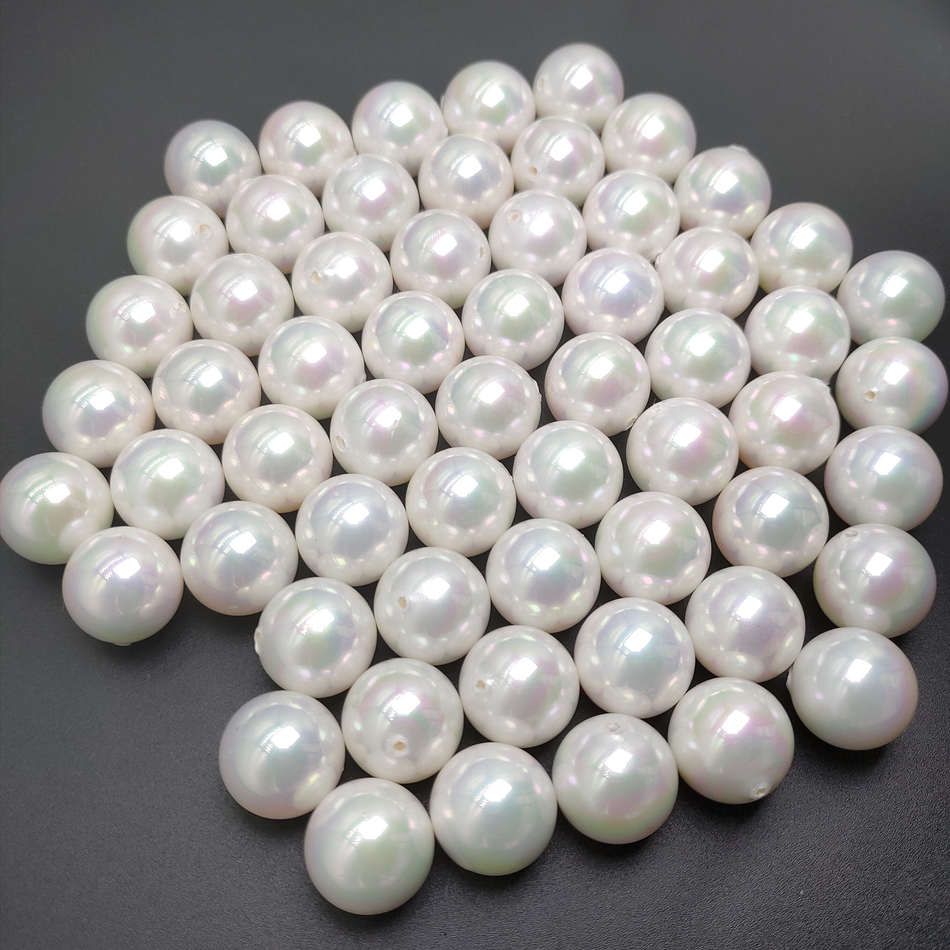 五彩白半孔贝珠3/4/5mm小颗粒正圆裸珠深海大贝壳