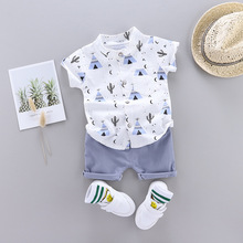 绅士韩版领结蝴蝶结短袖衬衫两件套装0-4岁婴幼儿童男童可爱衣服
