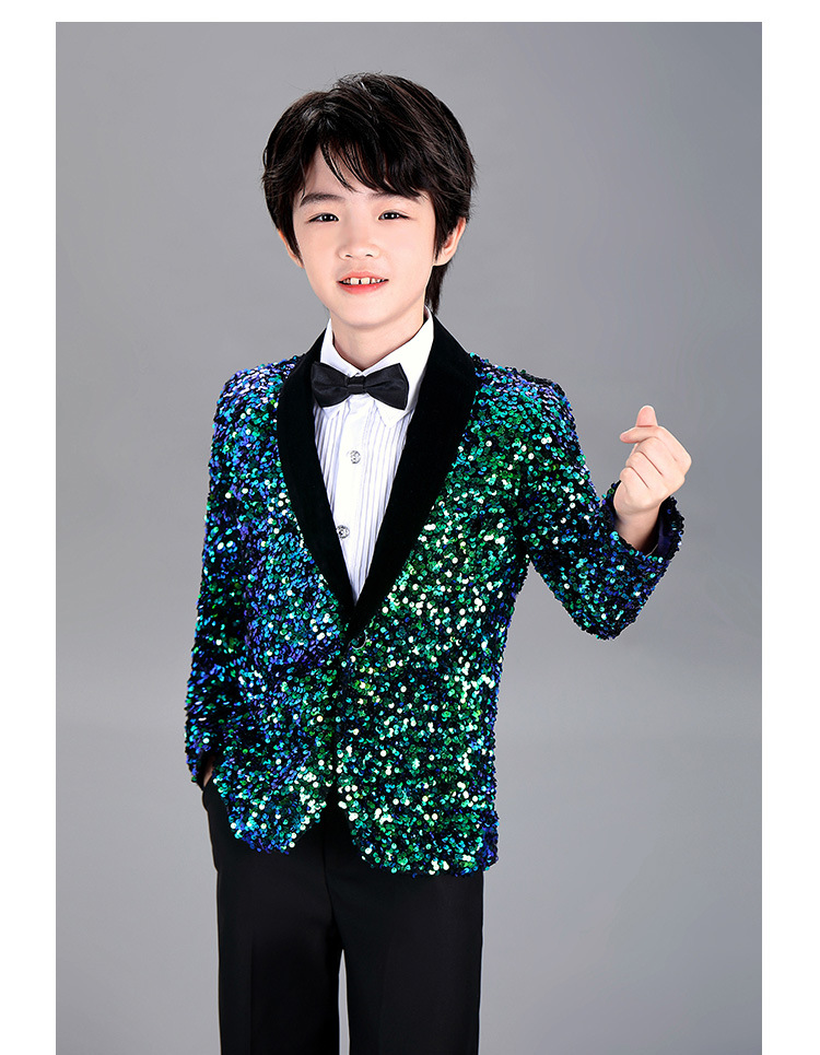 儿童立体变色亮片礼服男孩走秀酷钢琴表演小主持人西装演出单西服