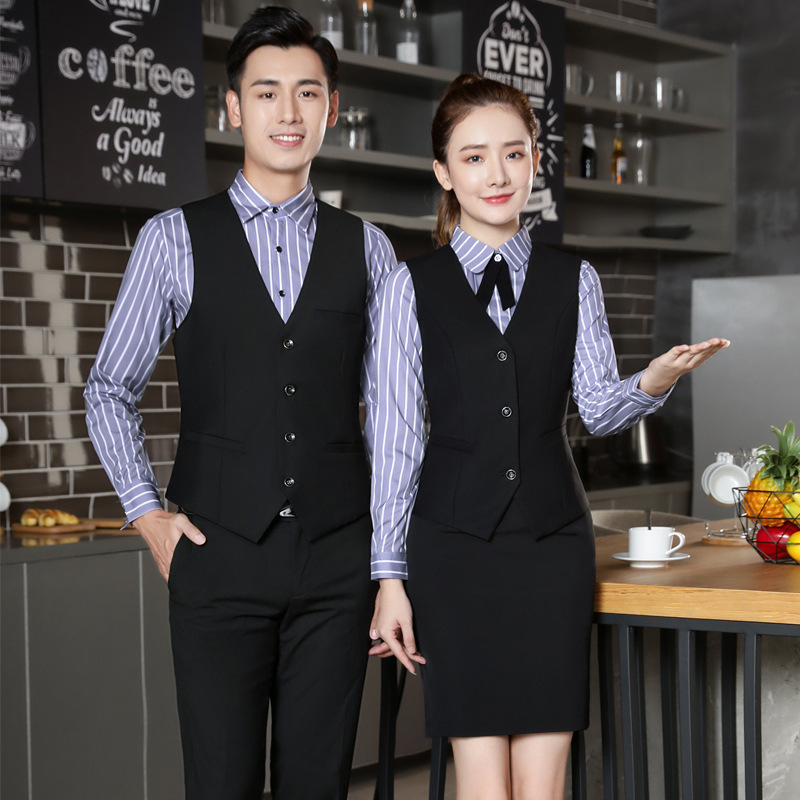 餐饮饭店西餐厅服务员前台收银员工装男酒店工作服春秋女长袖套装