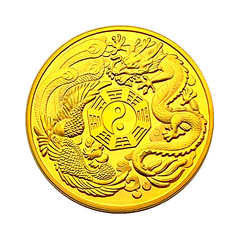 中国龙凤八卦镀金纪念章 浮雕定制徽章奖章硬币金币30mm纪念币