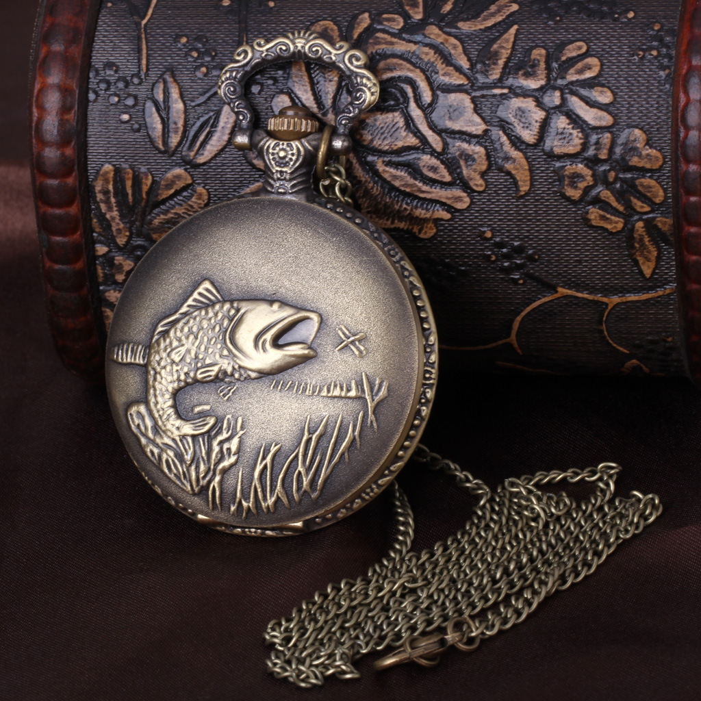 怀旧外贸简易大方大号吉祥鱼复古大鲤鱼怀表批发 8154