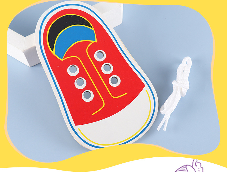 木质穿鞋带绑鞋带教具大班幼儿园儿童玩具系带穿绳单只早教玩具