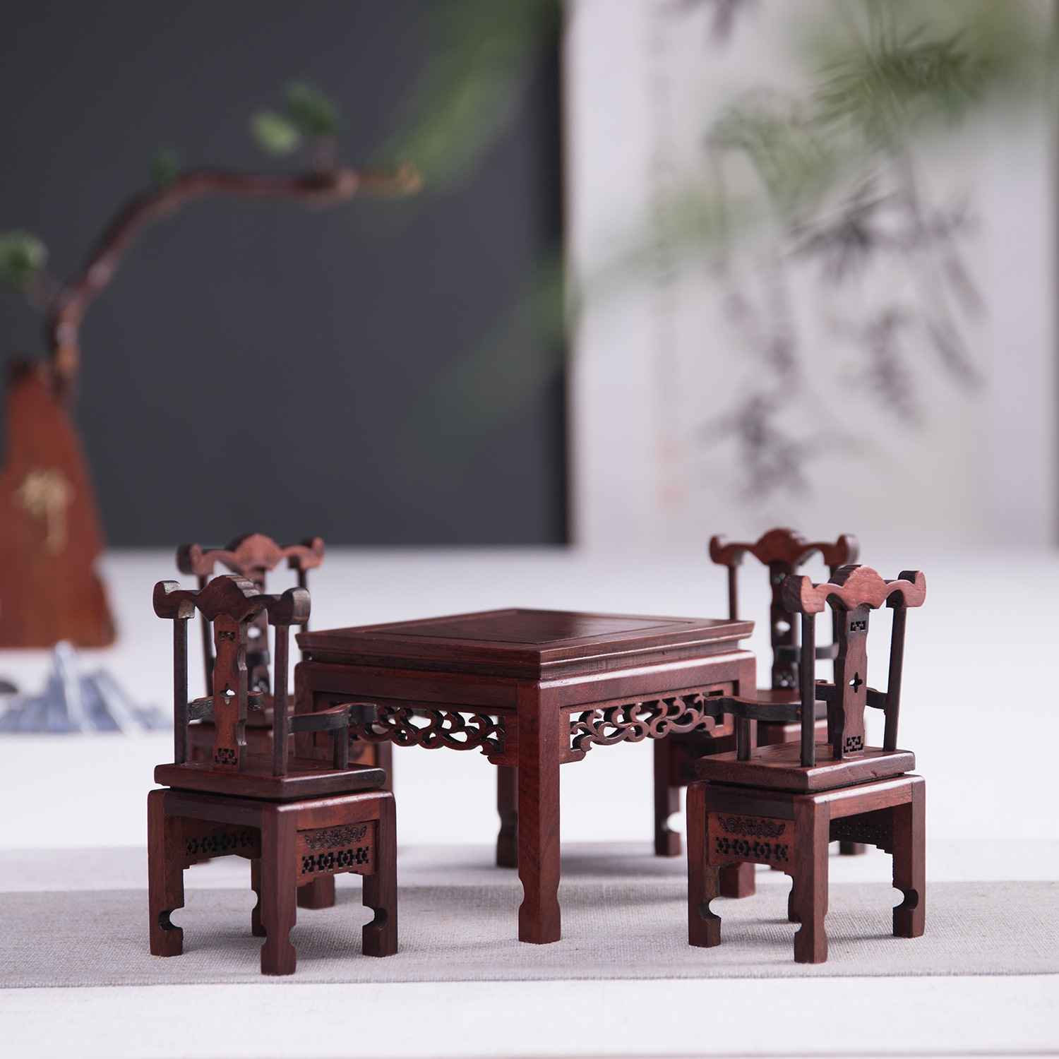 红酸枝红木微缩家具佛像花瓶摆件中式复古家具根雕木雕实木工艺品