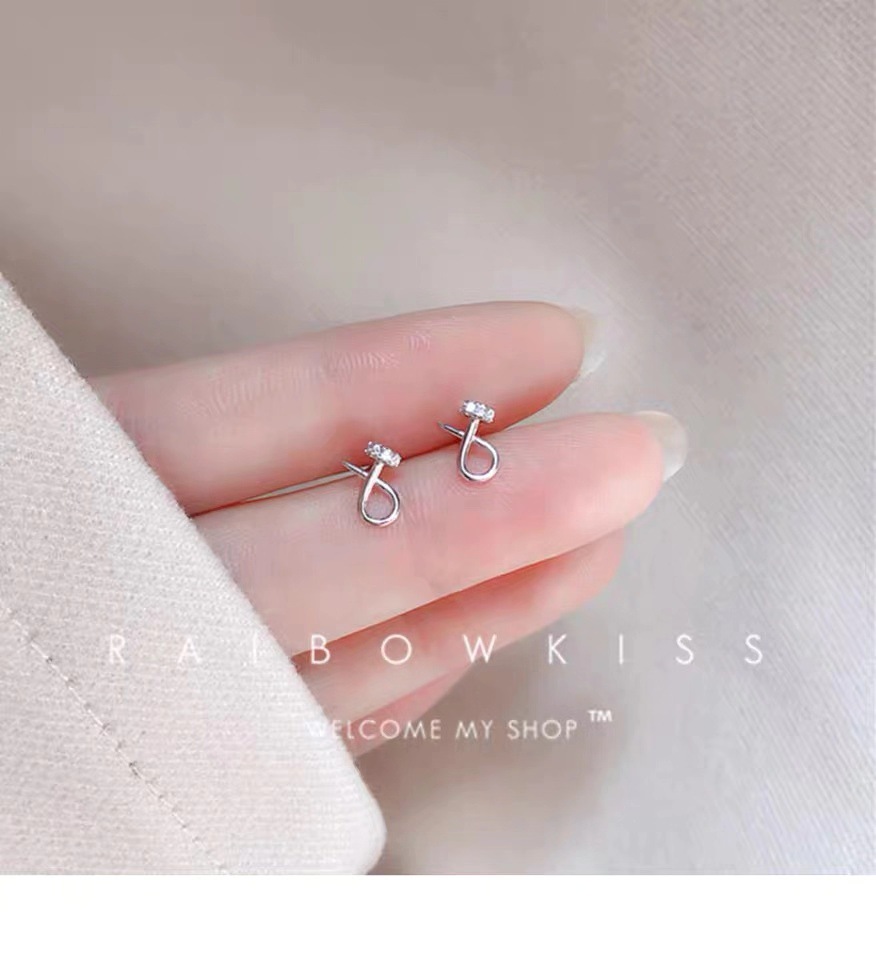 韩国925银针简约锆石钉子耳钉水钻百搭男女不规则耳骨耳环情侣