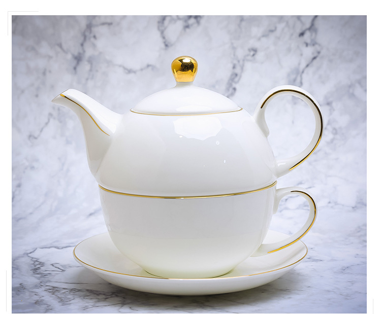 定制骨质瓷金边子母壶 家用简约一壶一杯茶壶 欧式咖啡茶具套装