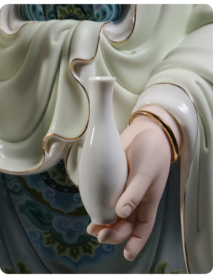 【上美】陶瓷35吋立莲杨柳净瓶观音佛像观音菩萨佛堂供奉家用摆件