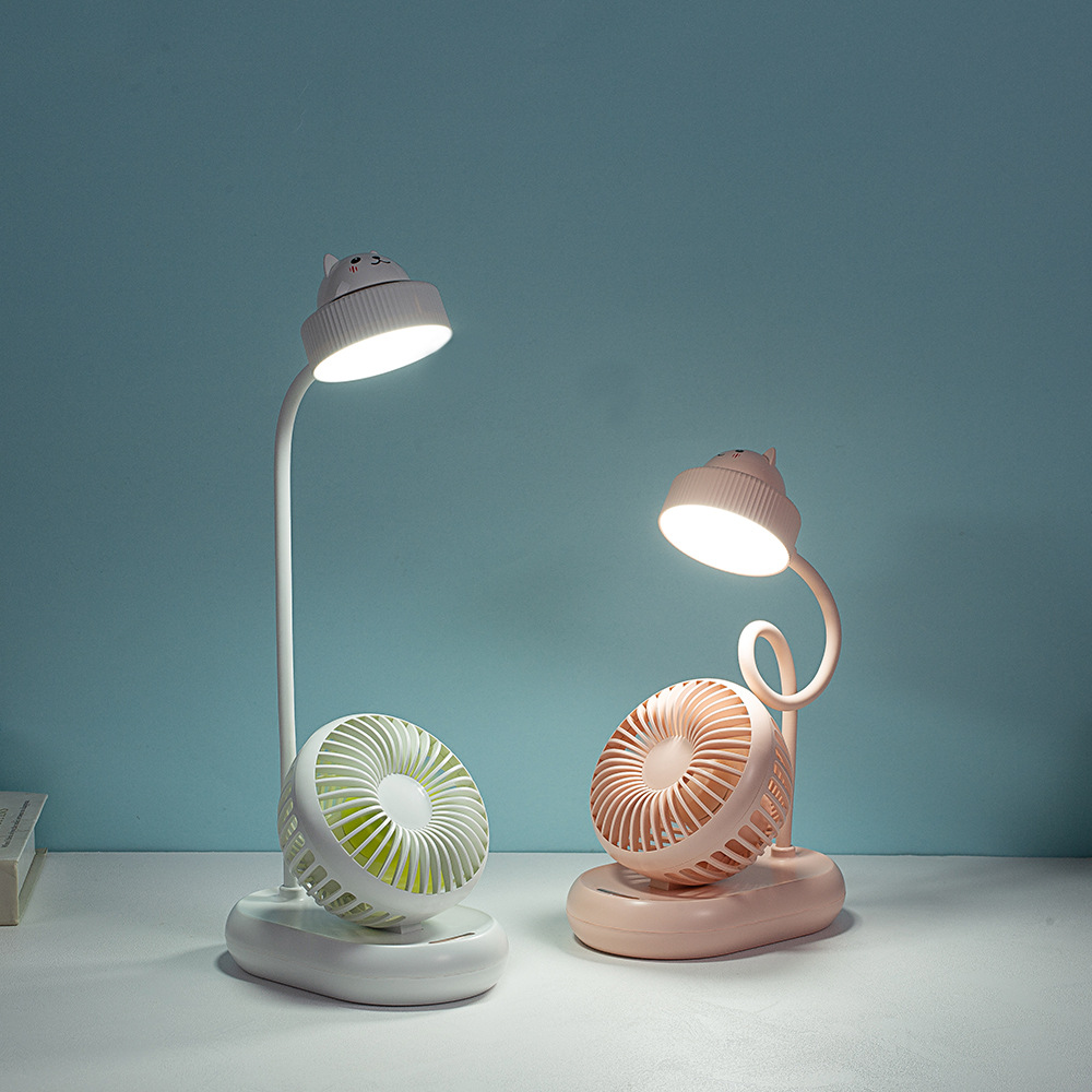 2020新款萌宠台灯风扇二合一usb学生护眼台灯桌面办公静音电风扇