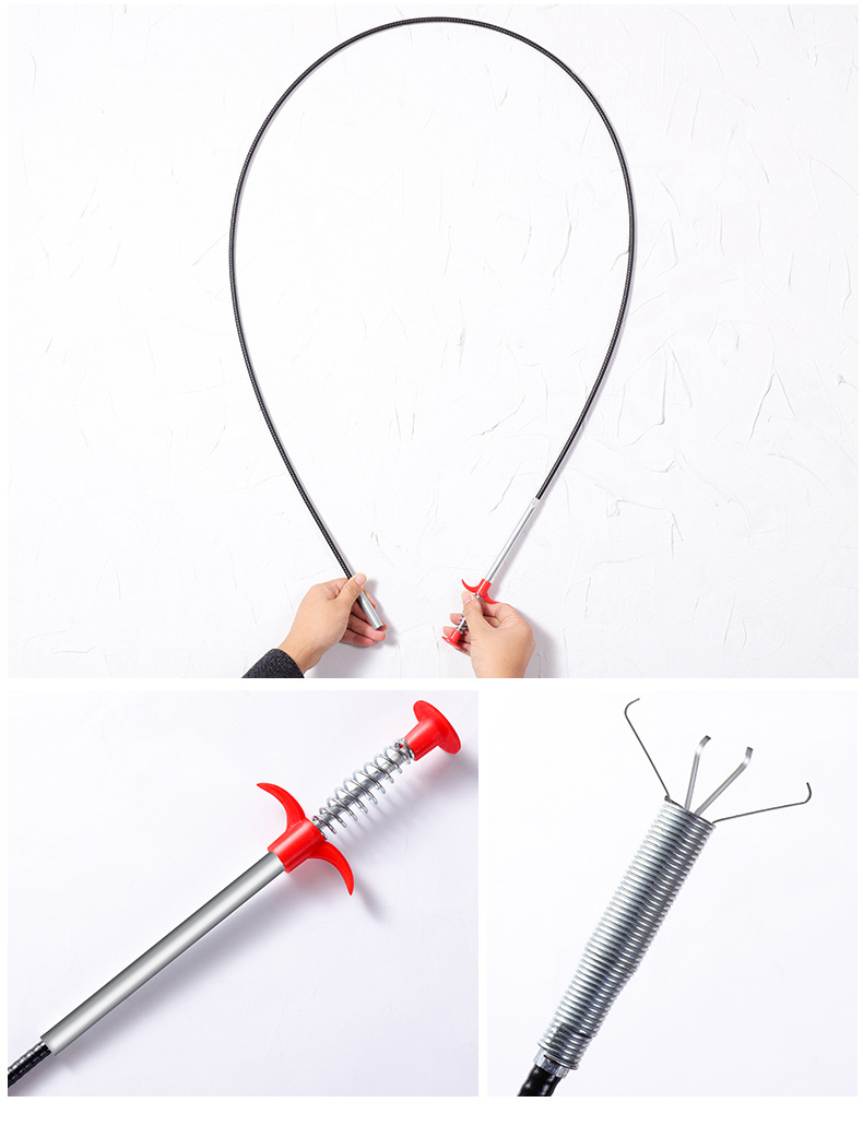 管道疏通器带抓钩通下水道工具水管毛发异物夹堵塞头发四爪神抓器