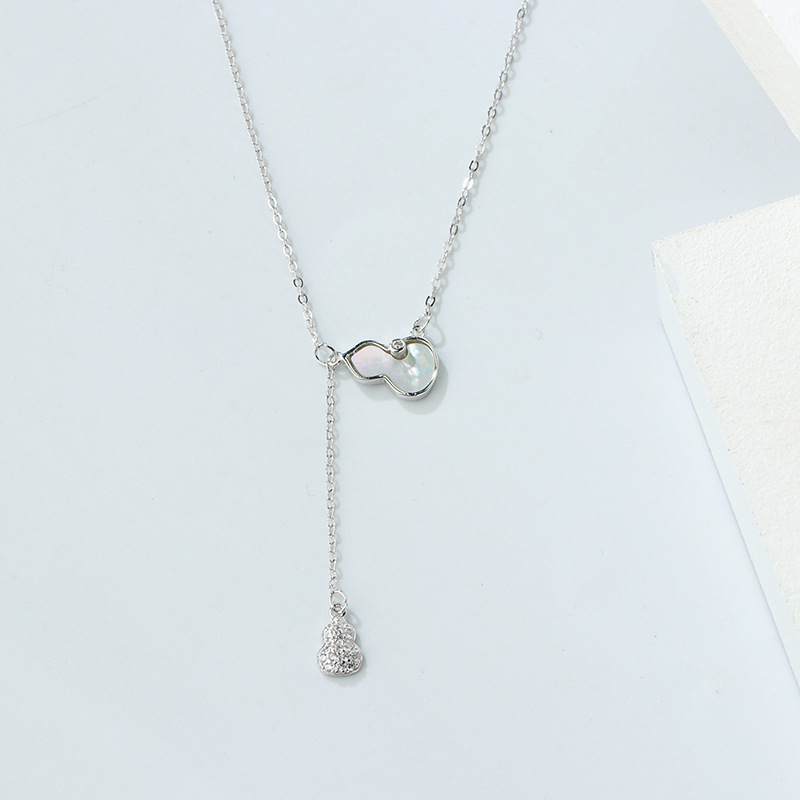 s925纯银白贝母葫芦项链女韩版流苏小葫芦吊坠时尚百搭银饰厂批发
