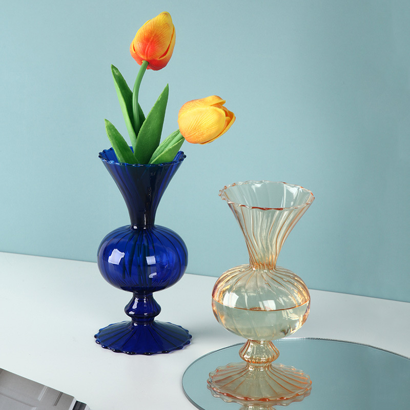 Nordic Ins Glass Small Vase Decoration Living Room Flower Arrangement Hydroponic Flower Pot Retro Bedroom Desktop Decoration Vase