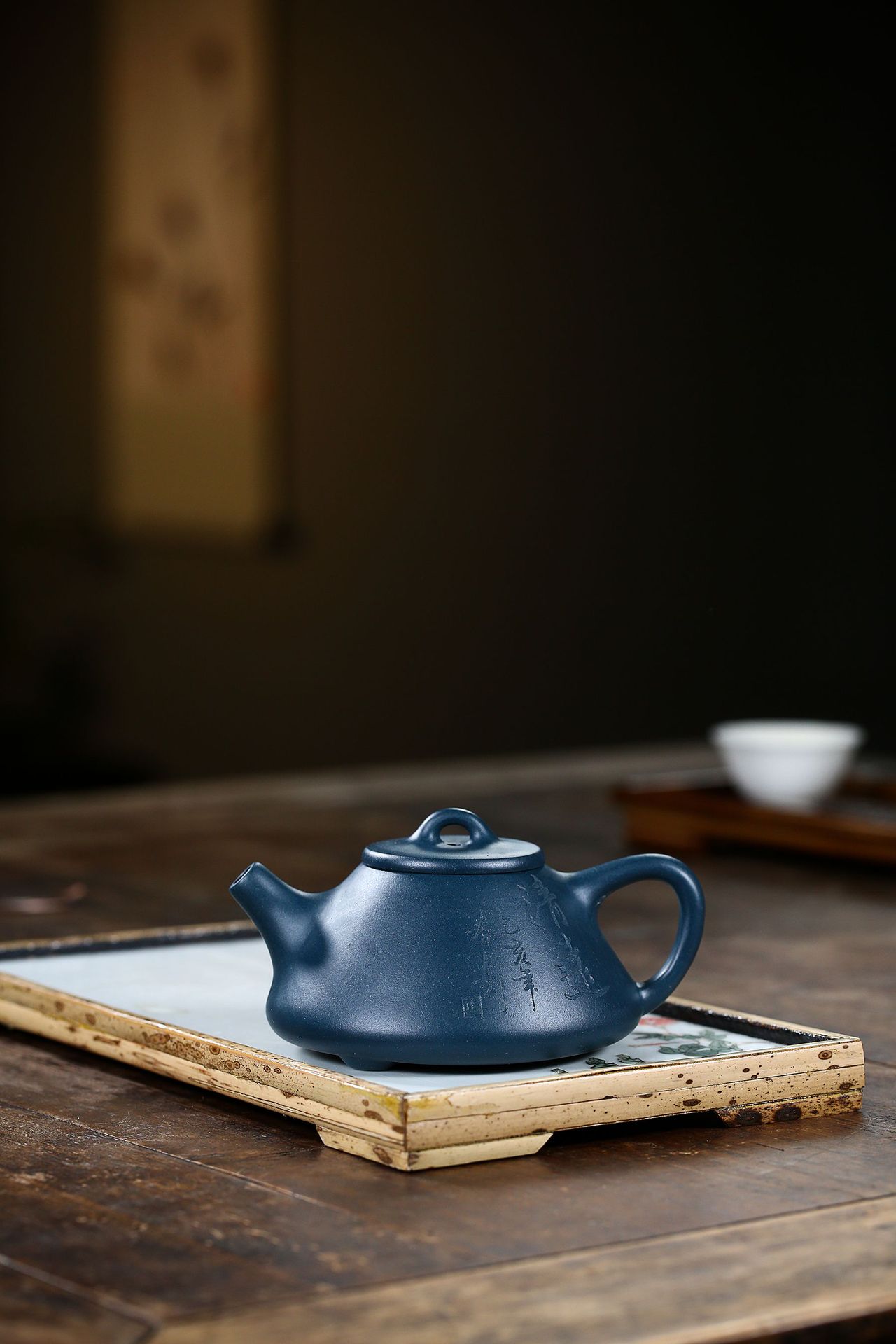 宜兴名家紫砂壶原矿天青泥纯手工刻绘子冶石瓢壶功夫茶具茶壶代发