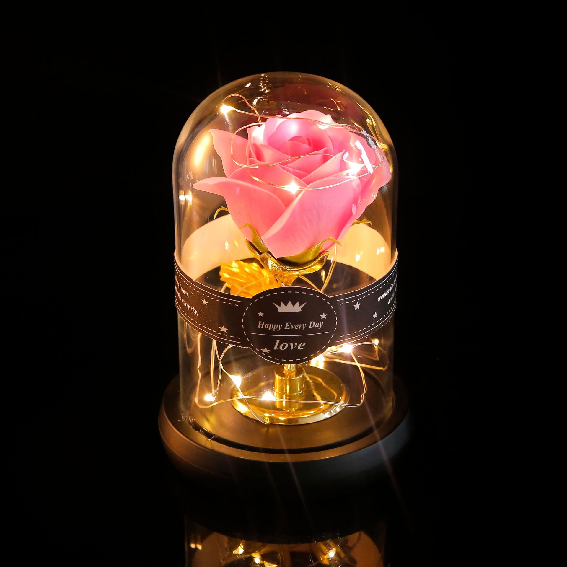 led灯永生玫瑰花玻璃罩 永生玫瑰香皂花七夕情人节礼物 厂家现货
