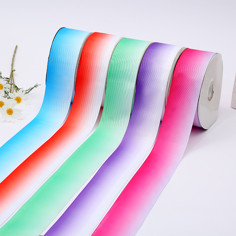 7.5cm Two-Tone Gradient Ribbon Creative Rhinestone Printing Ribbon Polyester Ribbon Clothing Hair Accessories Wholesale