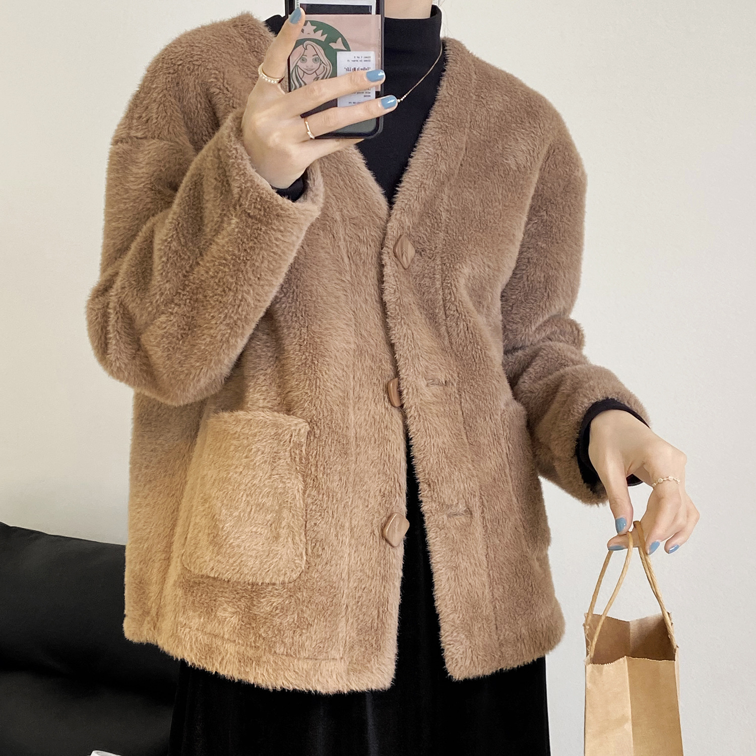 芷苁夕加厚水貂毛外套女2020秋冬ins冬皮毛一体无领棉衣上衣 7021