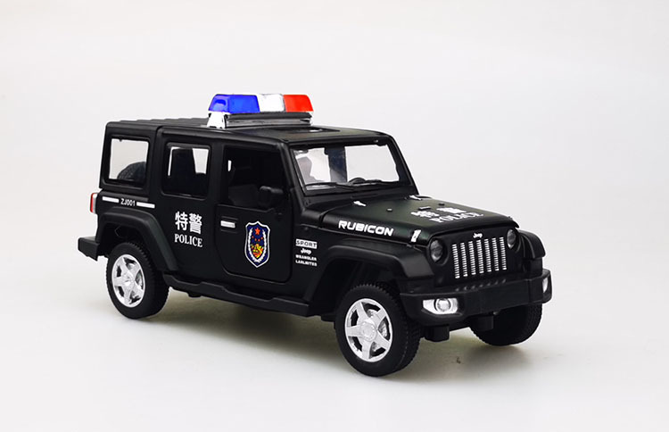 宝思仑1/32吉普警车回力声光越野车仿真金属车开门男孩玩具66052