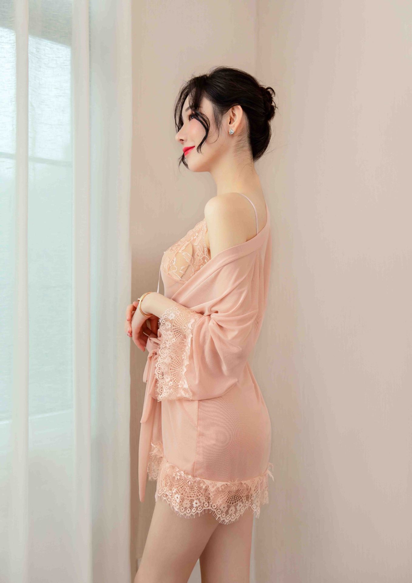 外贸欧美情趣内衣 女式性感睡衣吊带裙蕾丝睡裙露乳网纱三件套