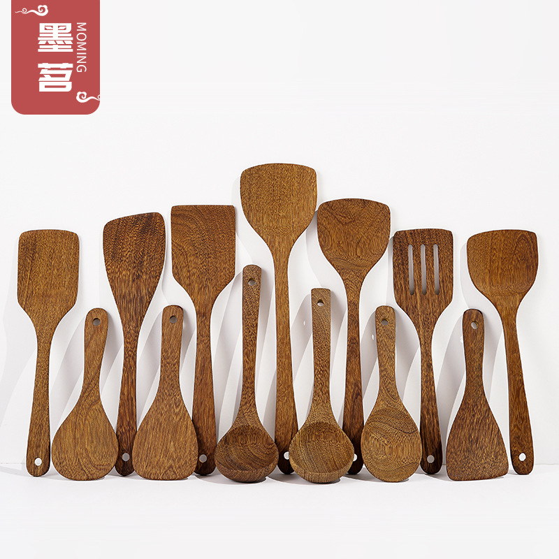 Unpainted Door Frame Non-Stick Pan Long Handle Wooden Kitchen Tableware Large Spatula Wooden Turner Spatula Wooden Spoon Full Set