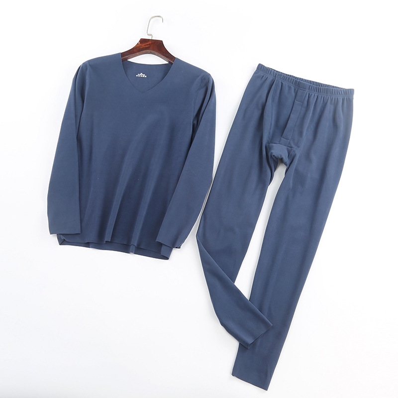 男士冬款德绒保暖套装无痕双面绒磨毛v领保暖单衣单裤