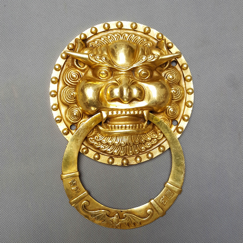 仿古中式铜配件门环铜拉手 兽头门环狮头虎头纯铜大门拉环手铺首
