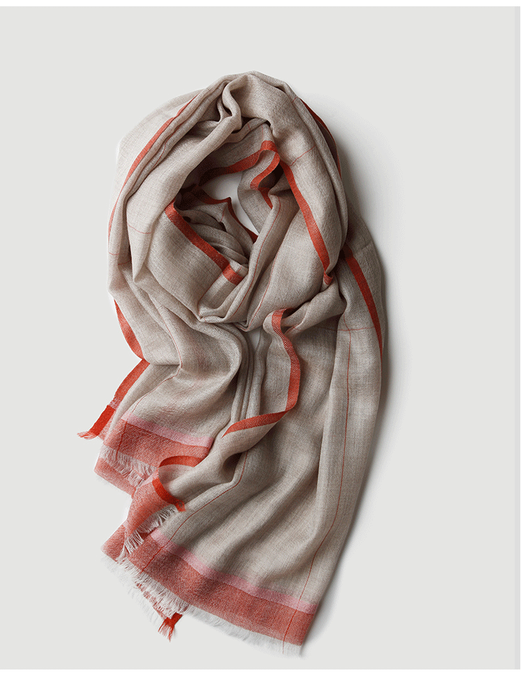 200支斜纹格子羊绒披肩围巾戒指绒围巾cashmere薄款白色围巾新款