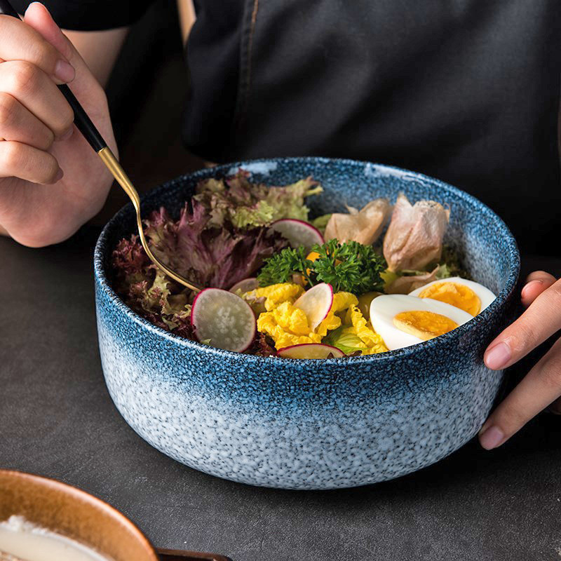 日式创意陶瓷泡面碗 家用大碗 汤碗面碗 色釉沙拉碗 网红陶瓷碗