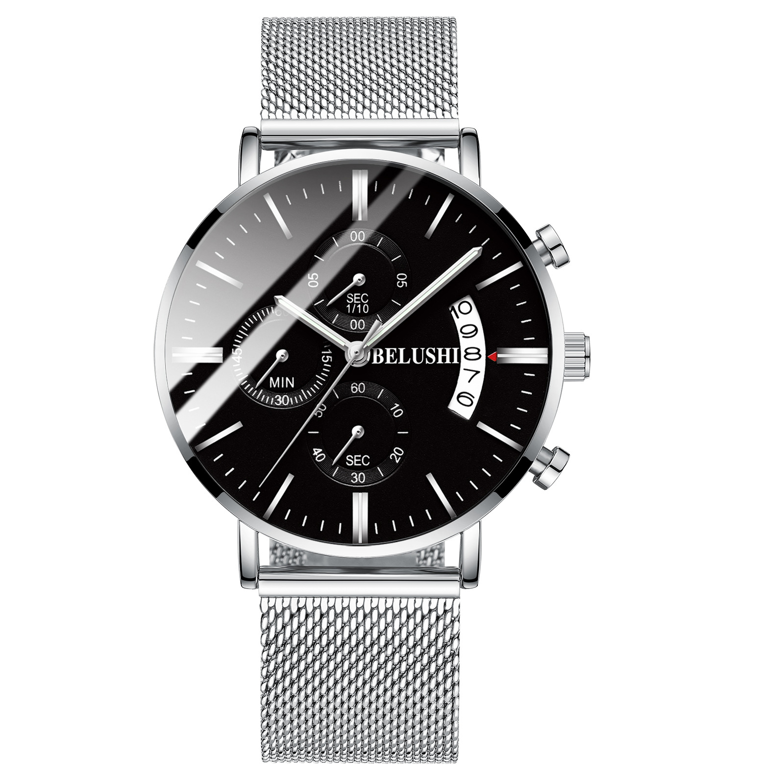 贝罗仕工厂直销2019新款多功能夜光男士手表三眼六针时尚石英表