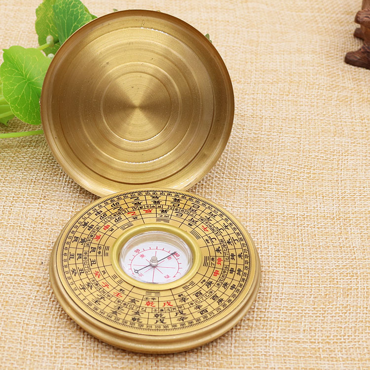 厂家供应2寸纯铜小罗盘随身携带袖珍型迷你圆形带盖风水罗盘罗经
