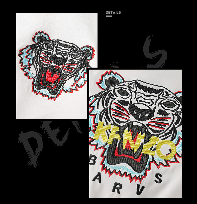 秋季男士无帽水洗立领长袖外套上衣青年流行刺绣国潮虎头夹克跨境