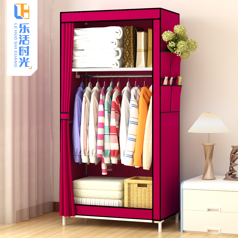 Simple Wardrobe Cloth Wardrobe Single Dormitory Bedroom Household Hanger Clothes Steel Pipe Reinforced Bold Storage Cabinet for Rental Room