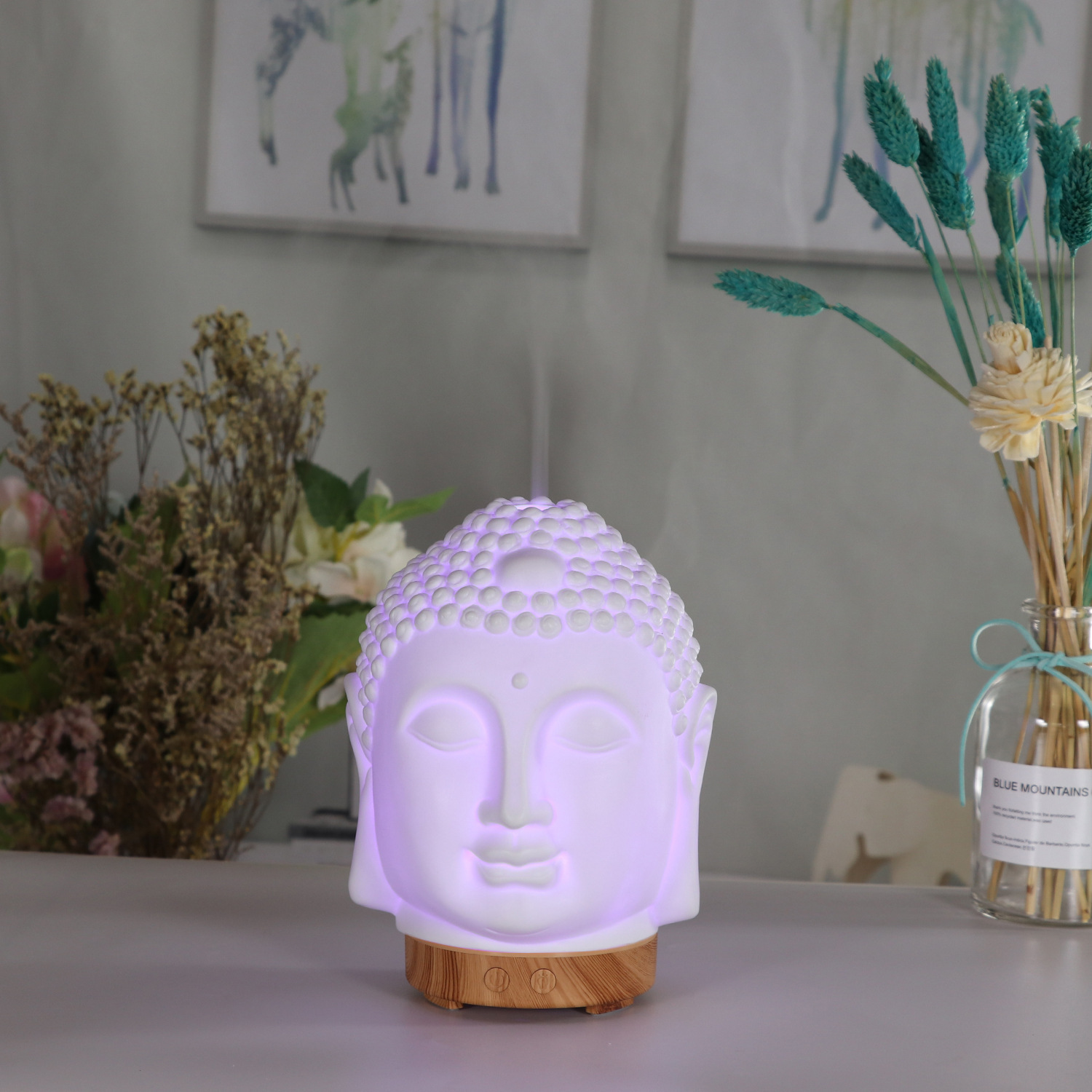 Amazon New Buddha Head Porcelain Aromatherapy Humidifier Colorful Night Lamp Ultrasonic Aroma Diffuser Ultrasonic Essential Oil Diffuser