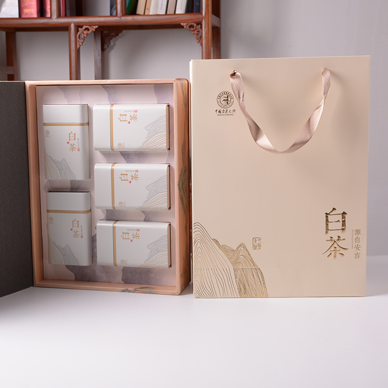 新款安吉白茶礼盒5罐装安吉白茶茶叶盒半斤装白茶礼盒空盒定制
