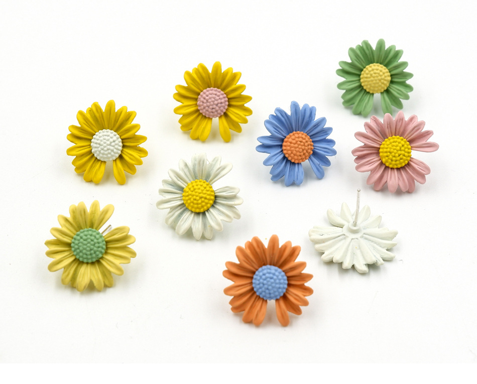 全新配色韩国爆款撞色缺瓣小雏菊银针耳钉吊坠手工diy饰品配件