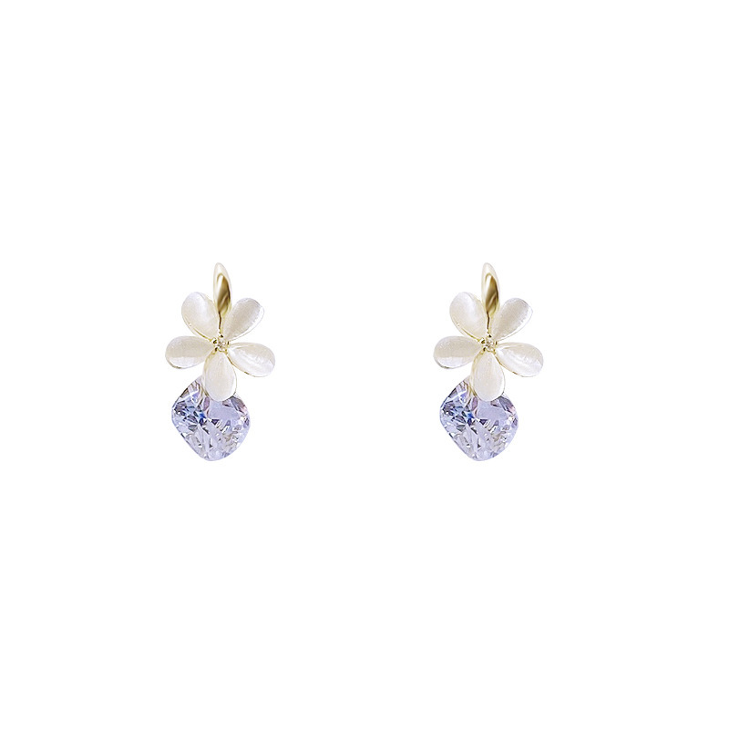 Beautiful Flowers Elegant Zircon Stud Earrings Simple Personality Opal Petal Earrings Earrings Ear Studs Female Sterling Silver Needle